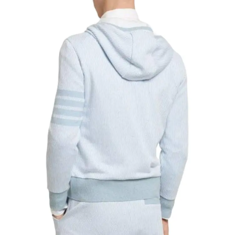 THOM BROWNE 4 Bar Striped Zip Up Drawstring Hoodie-4