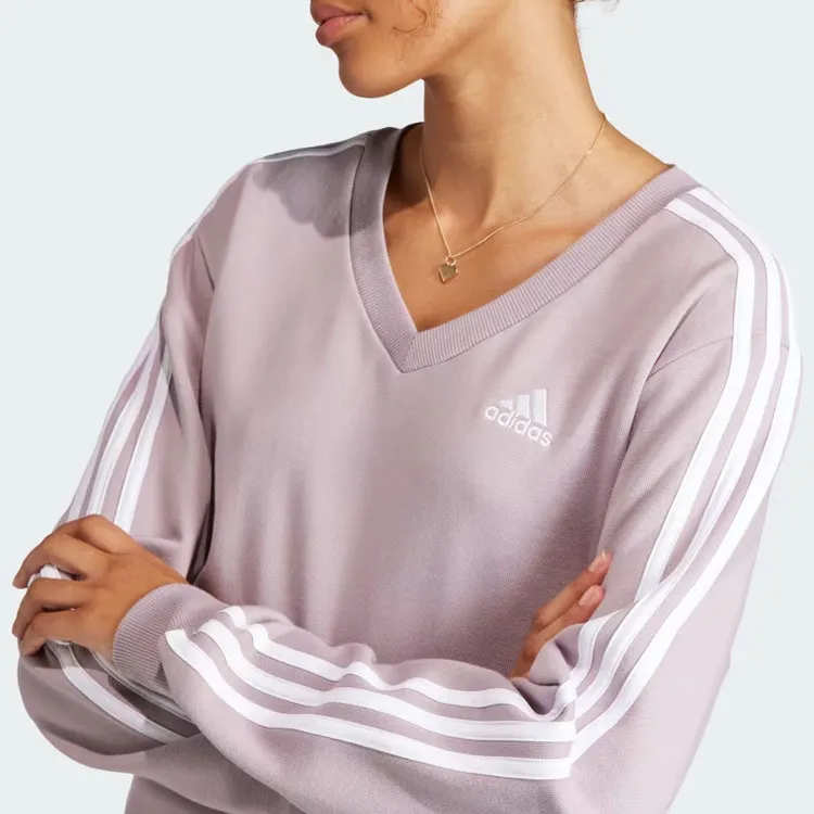 adidas Essentials Women's 3-Stripes V-Neck Sweatshirt Purple-5