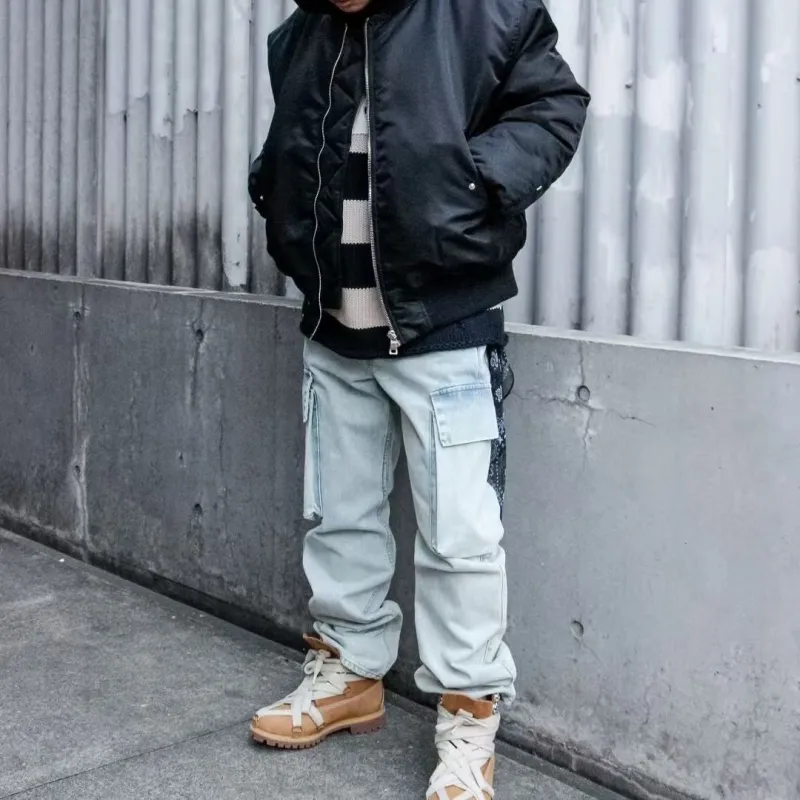 Askyurself Denim Cargo Pants Unisex Washed Blue-3
