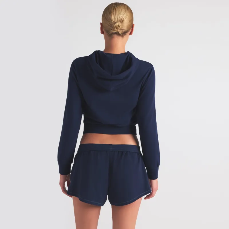 SKIMS SS25 COTTON JERSEY ZIP UP HOODIE Sweatshirt Women's NAVY/Marine Blue-3