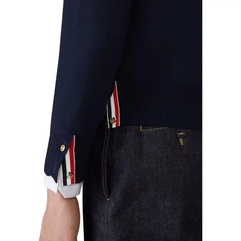 THOM BROWNE Graphic Embroidered V Neck Cardigan-4