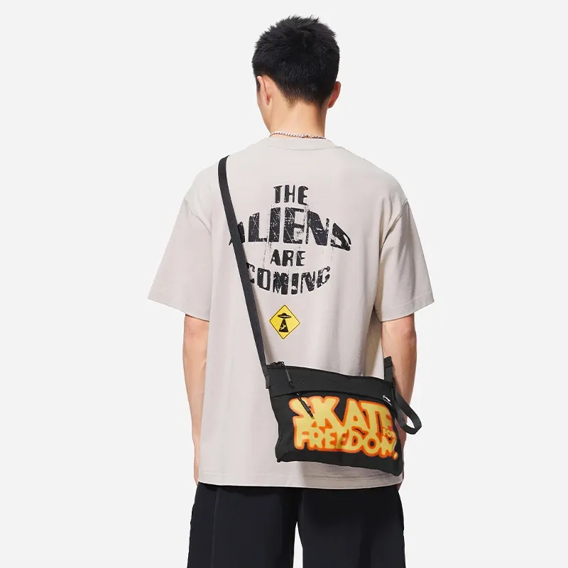 LiNing Skateboard Cotton Shoulder Bag, Crossbody Bag Unisex Black-6