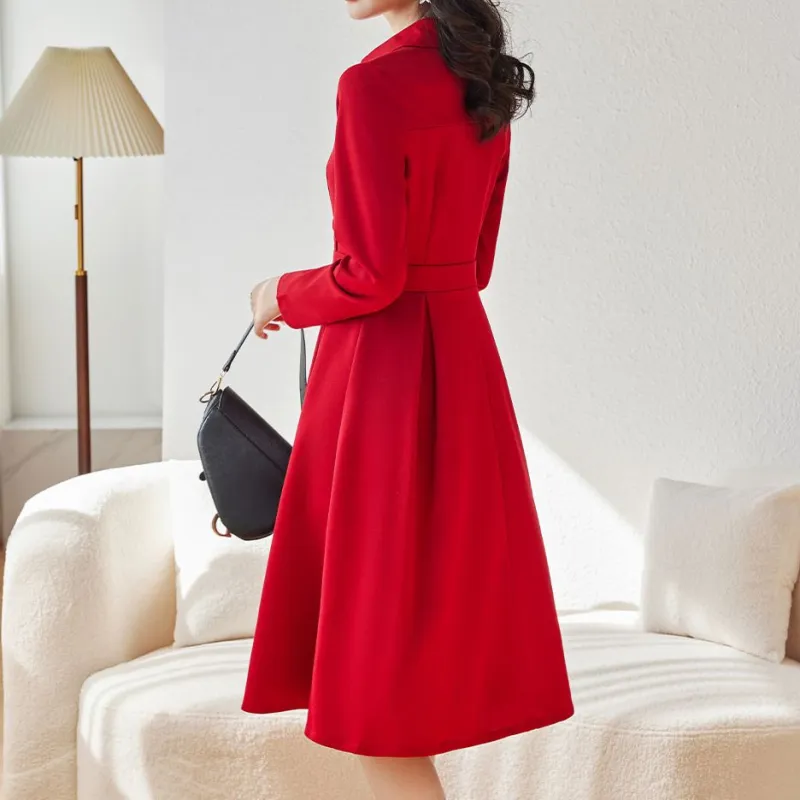 Fele.d Long Sleeved Dress Women's Burgundy-4