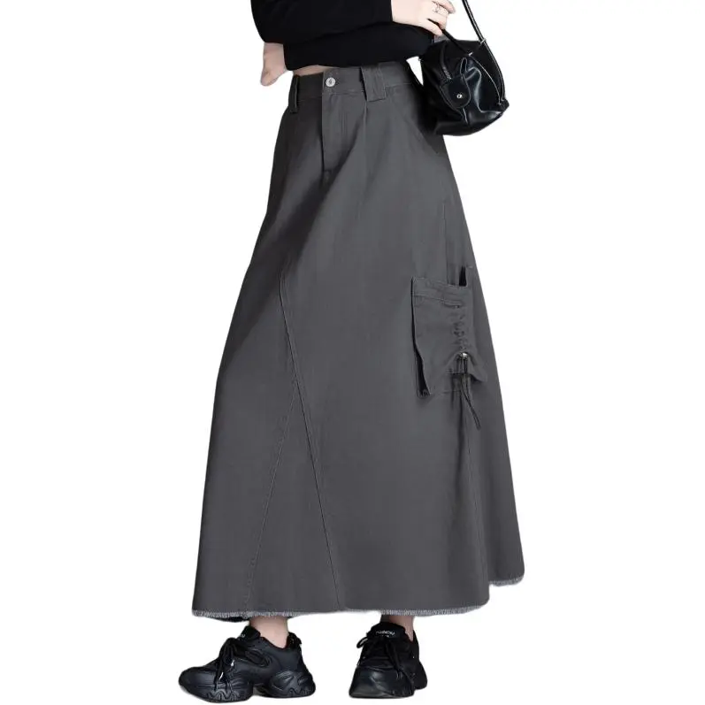 You Cow Me Pants Denim Long Skirt Women's Dark Gray-6