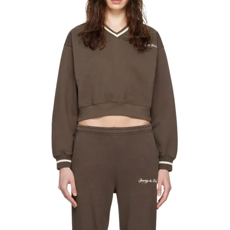 SPORTY & RICH Logo embroidered V neck Sweatshirt-2