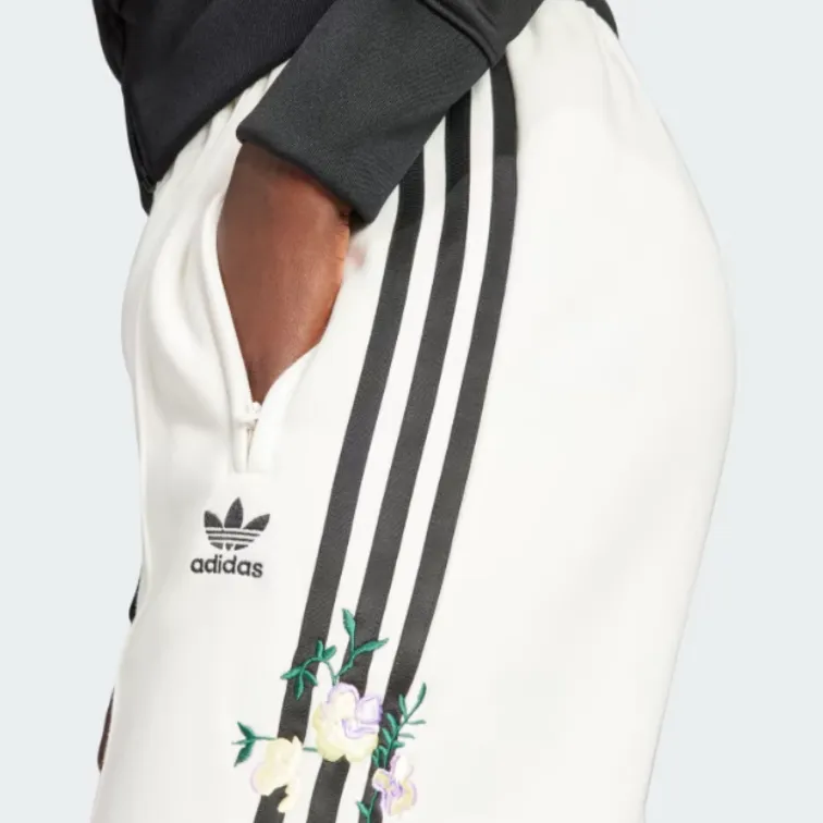 Adidas Originals Embroidered Flower Pants Knitted Sweatpants Women's Cloud White-4