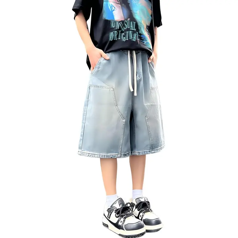 BEAR UNION Denim Shorts Unisex Distressed White Gray-13