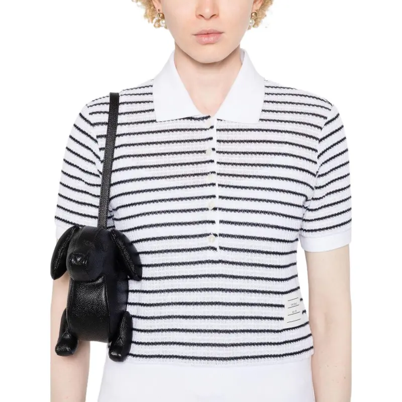 THOM BROWNE Textured Striped Polo Shirt-4