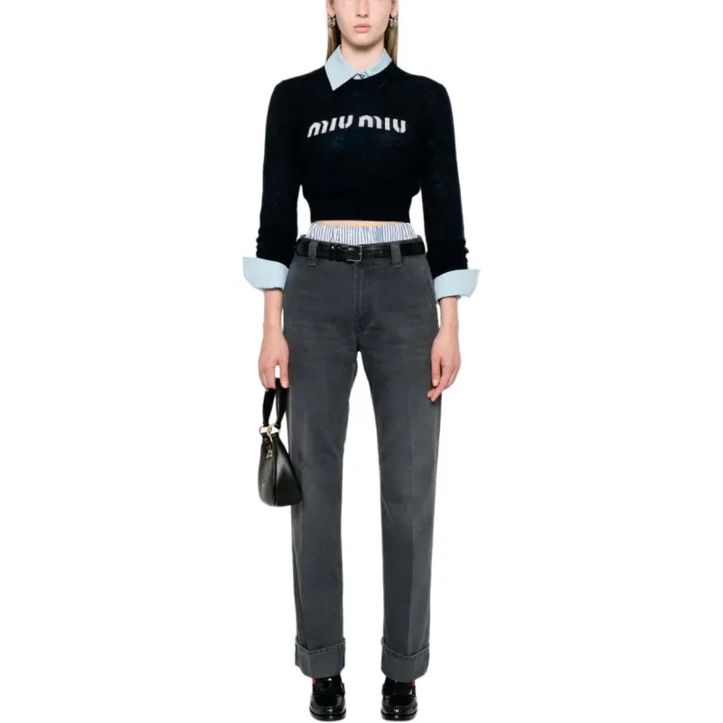 MIU MIU Logo Detailed Trousers-3