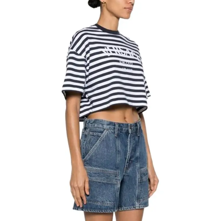 VERSACE L'Ancora Crop T Shirt 'White/Navy/Multicolor'-2