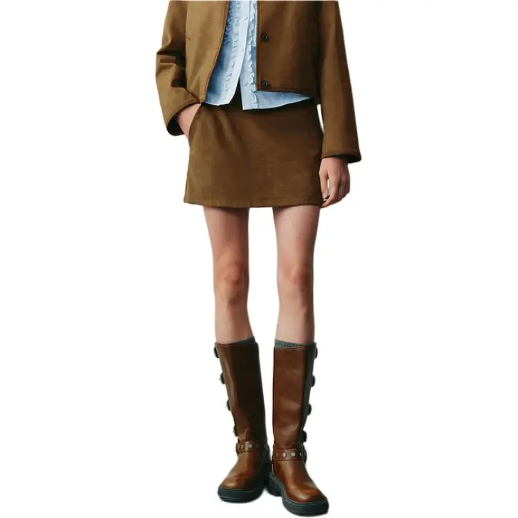 URBAN REVIVO Casual Short Skirts Women's Coffee Brown-1