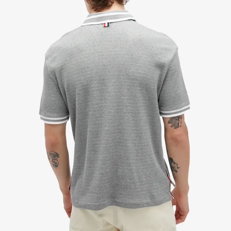 THOM BROWNE Pointelle Stripe Detailed Polo Shirt-3