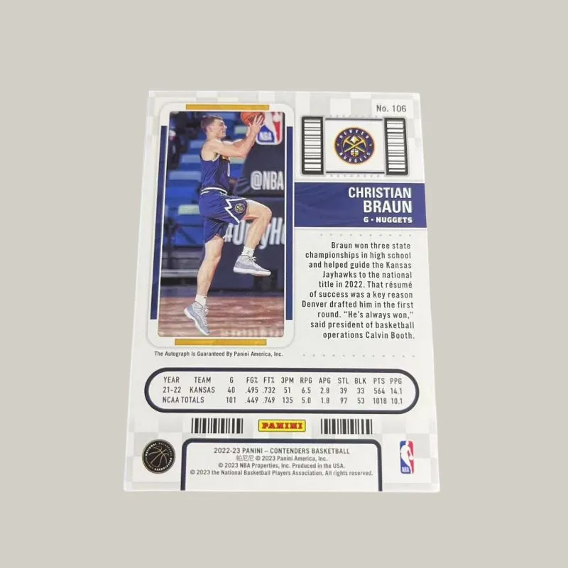 PANINI Braun 22 23 Nuggets Ball Game Ticket Rising Stars Card Sign Signature Star Card Product Access Sports Cards 1 Pc-2