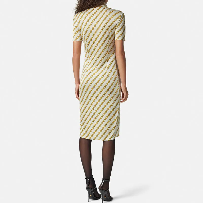 VERSACE Chain Printed Button Up Midi Dress-2