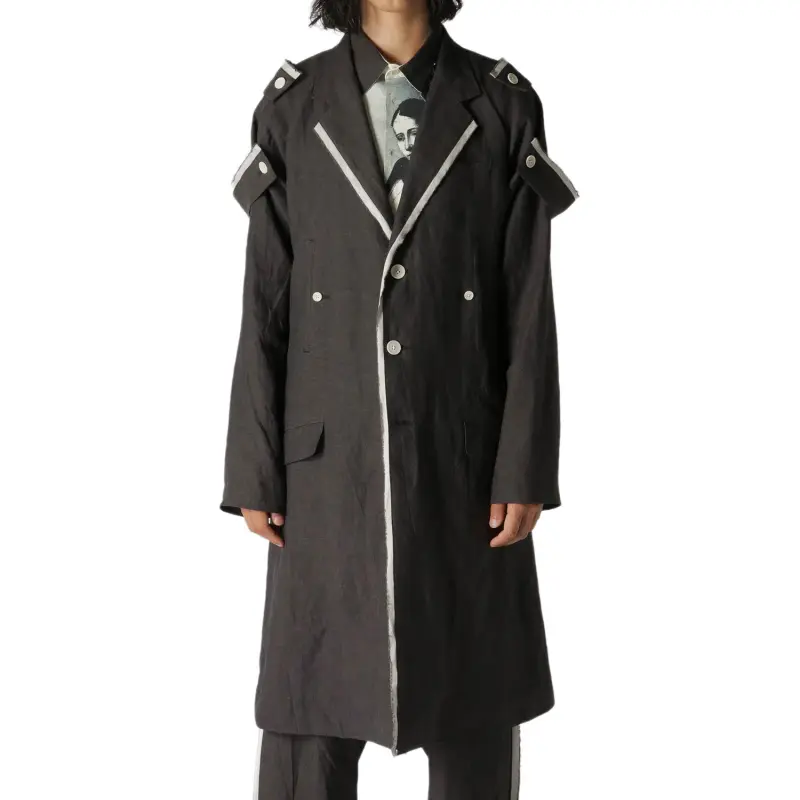 Yohji Yamamoto Contrast trim Ramie Coat-4