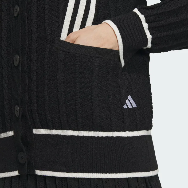 Adidas Primeknit Cable Pattern Cardigan Knitwear Women's Black-5