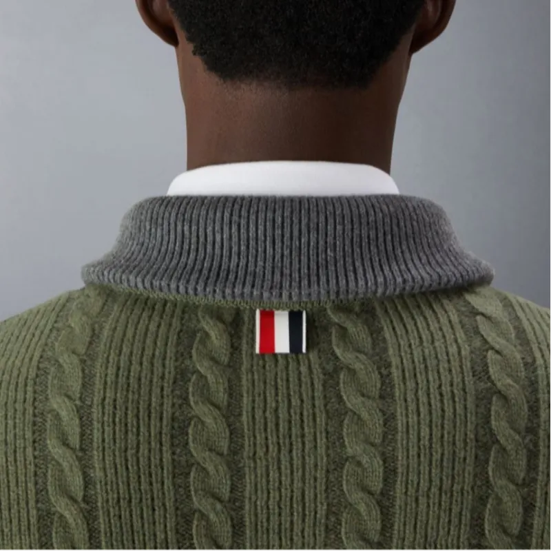 THOM BROWNE Cable knit Colour block Cardigan-3