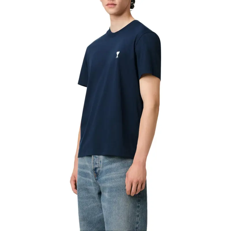 Ami Paris Ami De Coeur Logo Embroidered Crewneck T Shirt-3