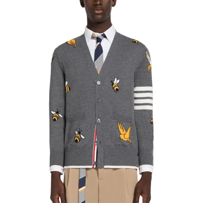 THOM BROWNE 4 Bar Striped Buttoned Cardigan-1