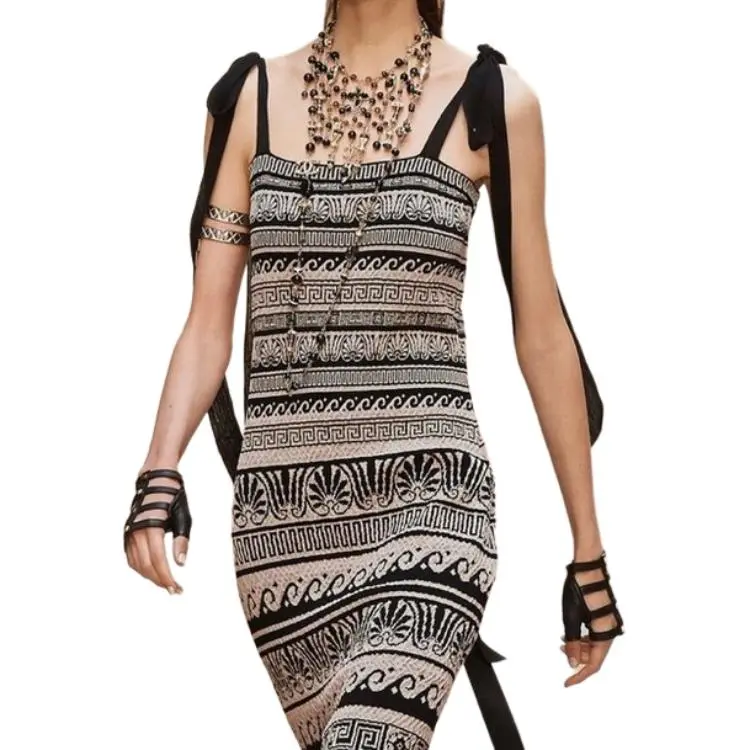 CHANEL Slip Dress Women's Black White-3