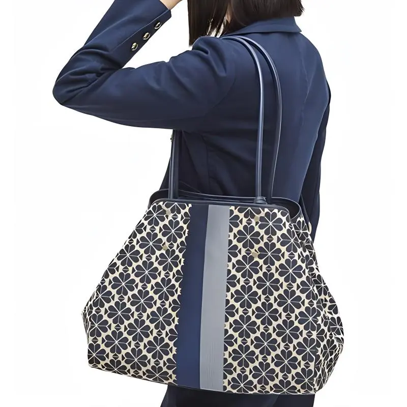 Kate Spade Canvas One Shoulder Crossbody Bag Tote Bag Shopping Bag Handbag Large Size Women's Blue White-4