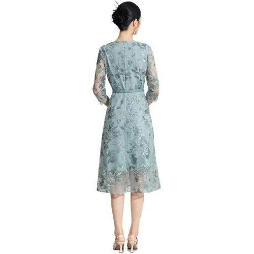 BBLLUUEE Long Sleeved Dress Women's Teal Green