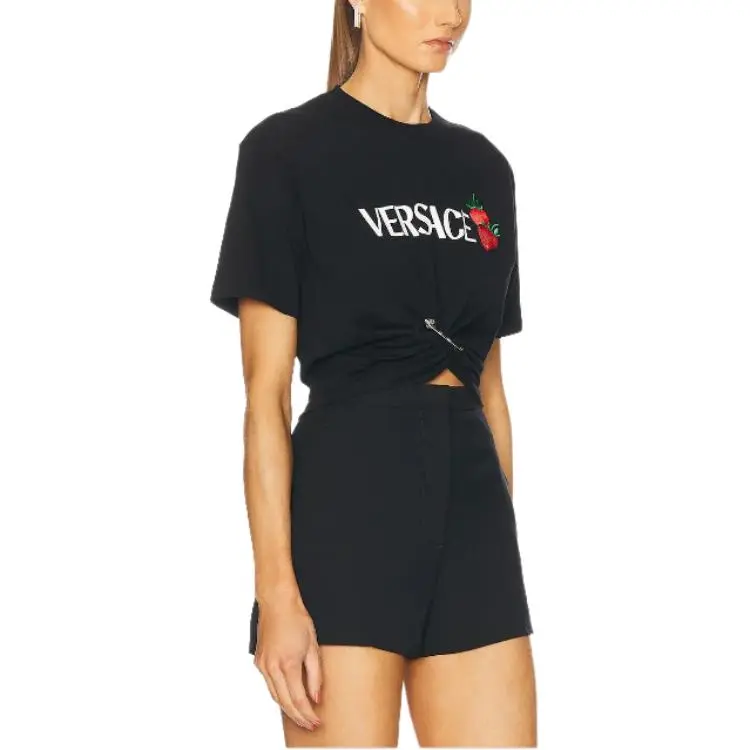 VERSACE Strawberry Motif Safety Pin Detailed T Shirt-2