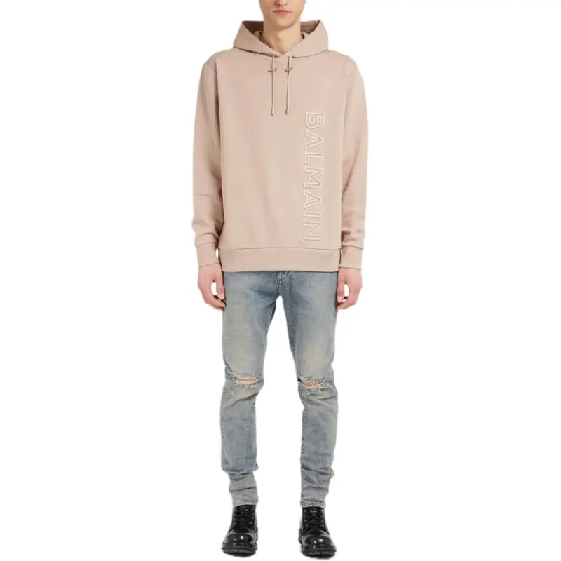 BALMAIN Logo Embossed Drawstring Hoodie-2