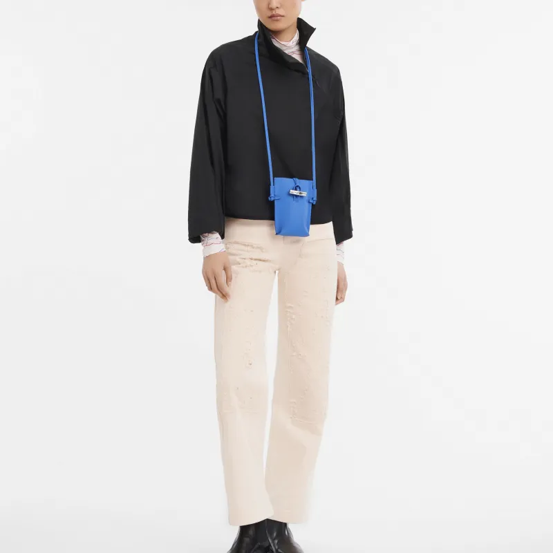 LONGCHAMP Cow Leather One Shoulder Crossbody Cell Phone Pouch Women's Cobalt Blue-3