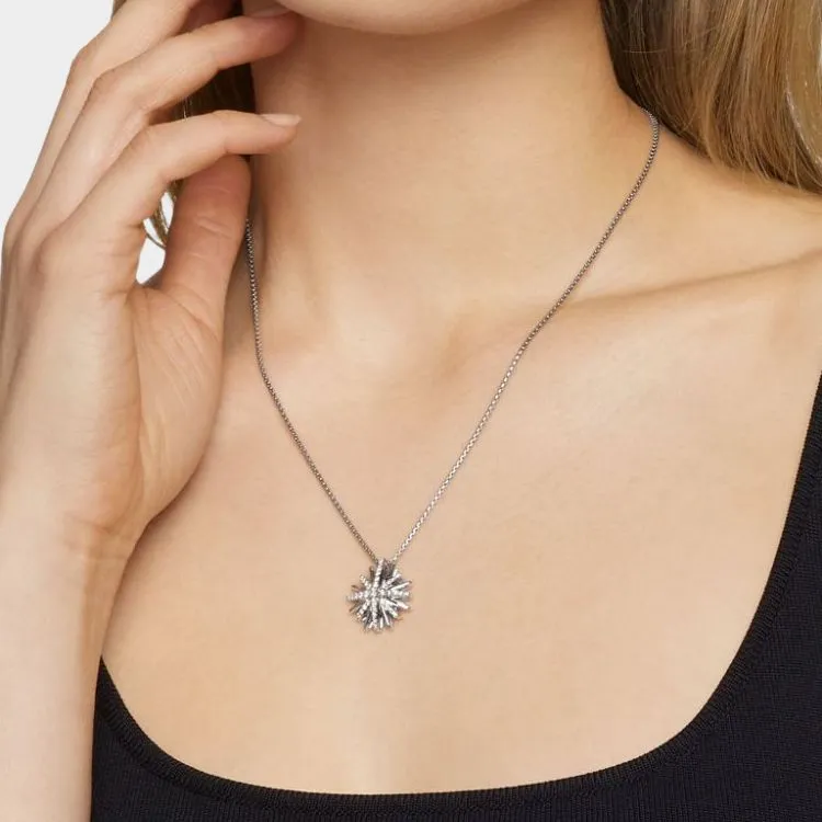 David Yurman Sterling Silver Starburst Diamond Pendant Necklace 19mm-2