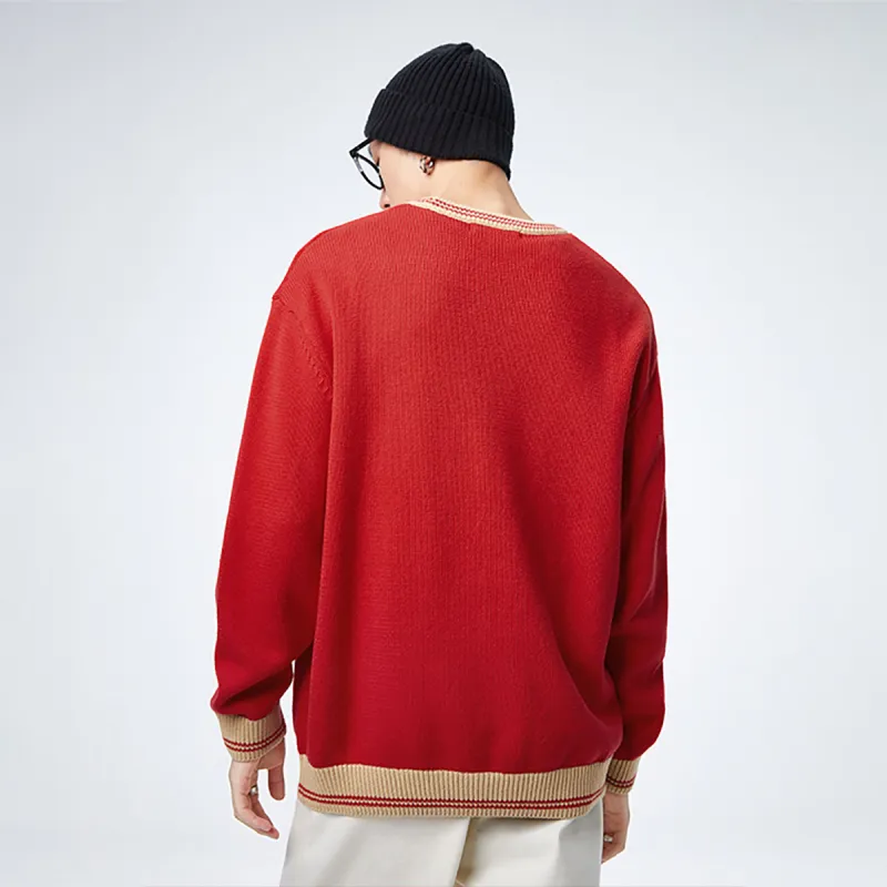 PEACEBIRD MEN CNY Pixel Series Sweater Men's Red-3