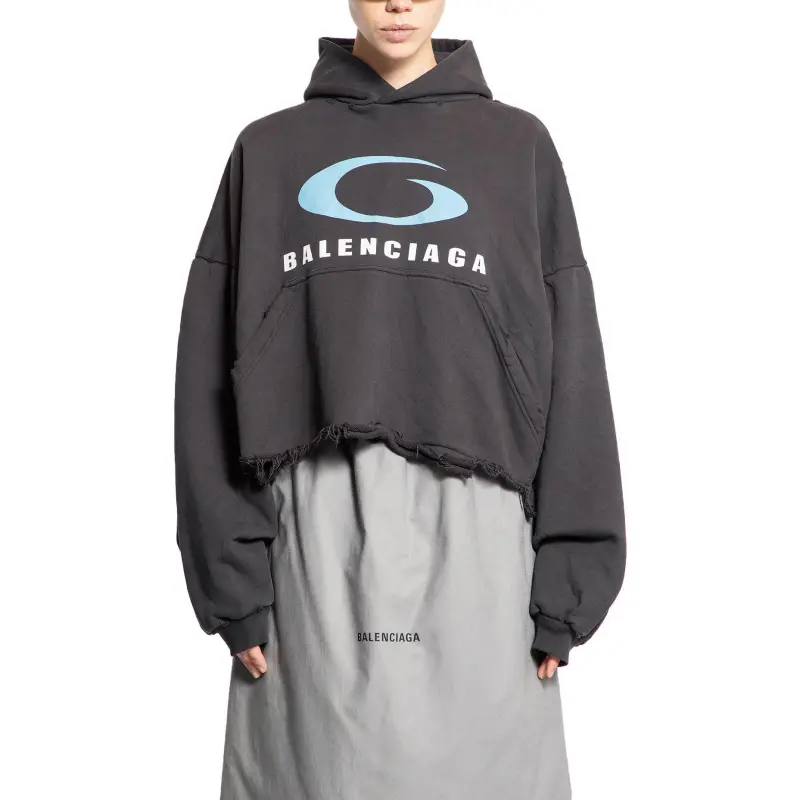 Balenciaga Loop Sports Icon Destroyed Cropped Hoodie-2