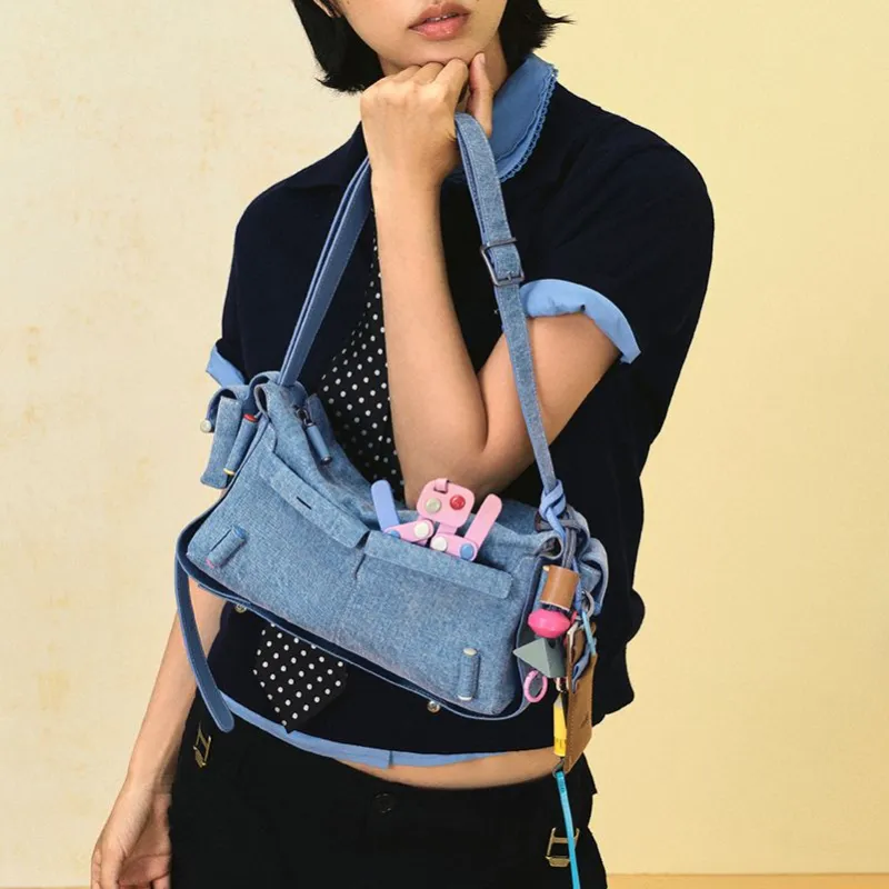 KUNOGIGI Fabric Crossbody Bag, Shoulder Bag Medium Size Women's Denim Blue-2