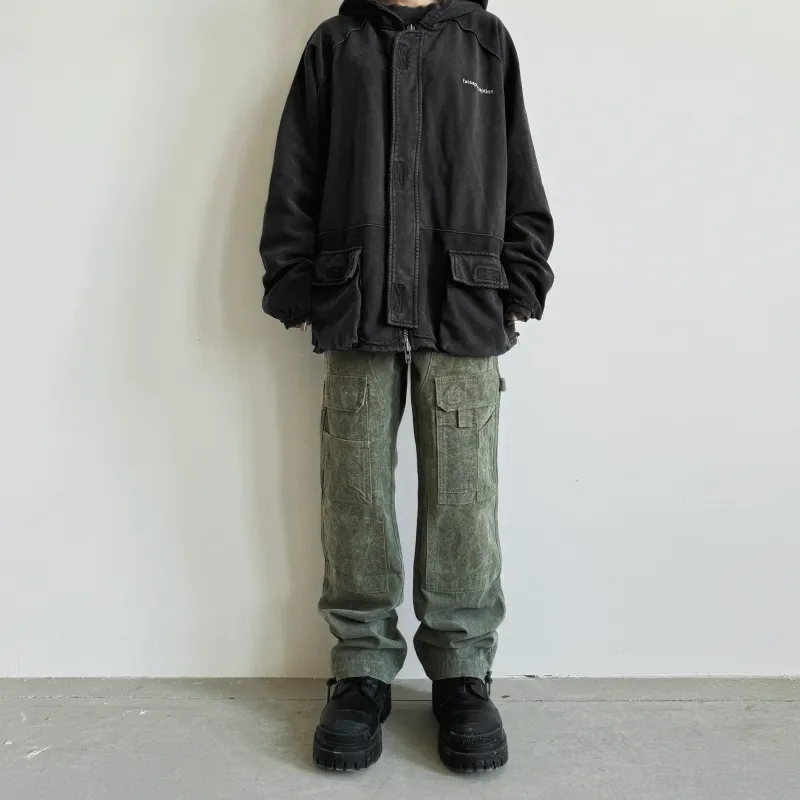 False Perception Army Cargo Parka Jackets Coats Unisex Washed Black-5
