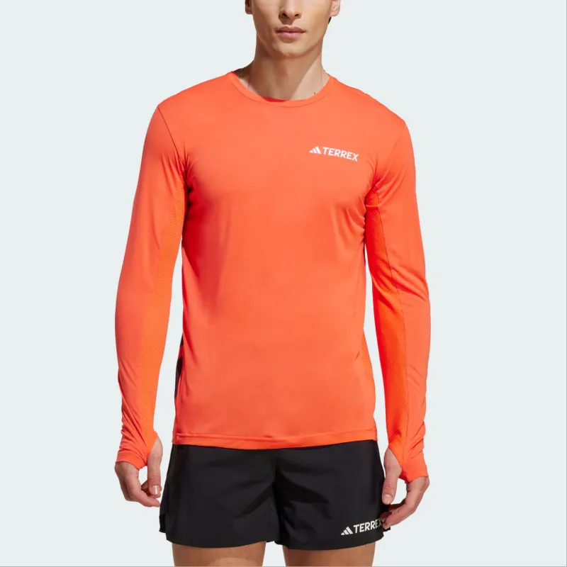 Adidas Terre CLIMACOOL+ LONG SLEEVE TOP T Shirt Men's Half Impact Orange-4