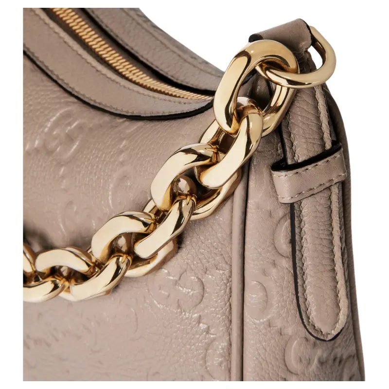 GUCCI Grain Leather Shoulder Bag, Crossbody Bag Trumpets Women's Taupe-6