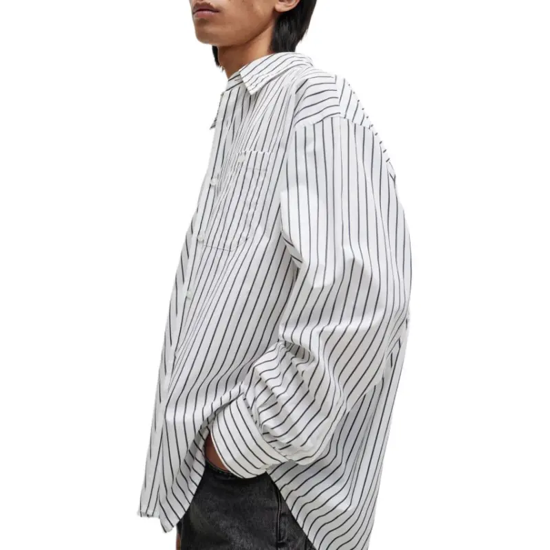 HUGO BOSS Oversized Fit Shirt In Striped Cotton Poplin Shirt Men's White-4