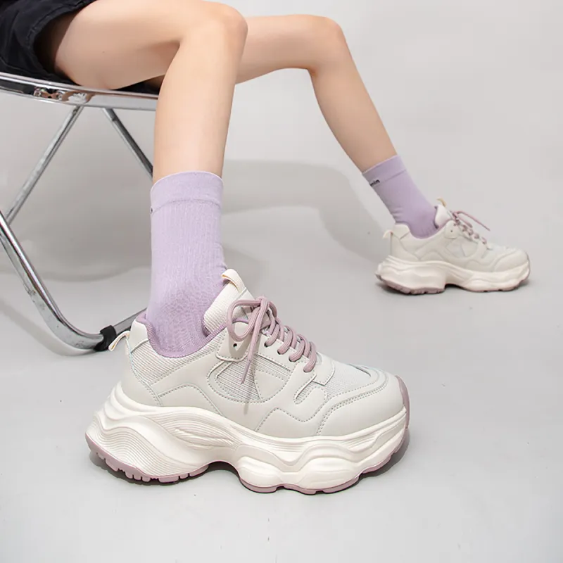 Warrior Cushioning Abrasion Resistant Breathable Low Top Chunky Sneakers Women's Beige Purple-4