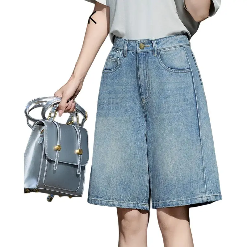 You Cow Me Pants Denim Shorts Women's Jade Sea Blue-3