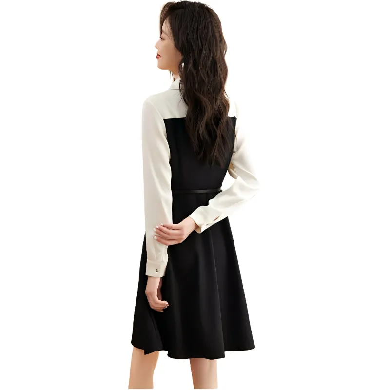 Mo Han Yi Mei Long Sleeved Dress Women's Black White-1
