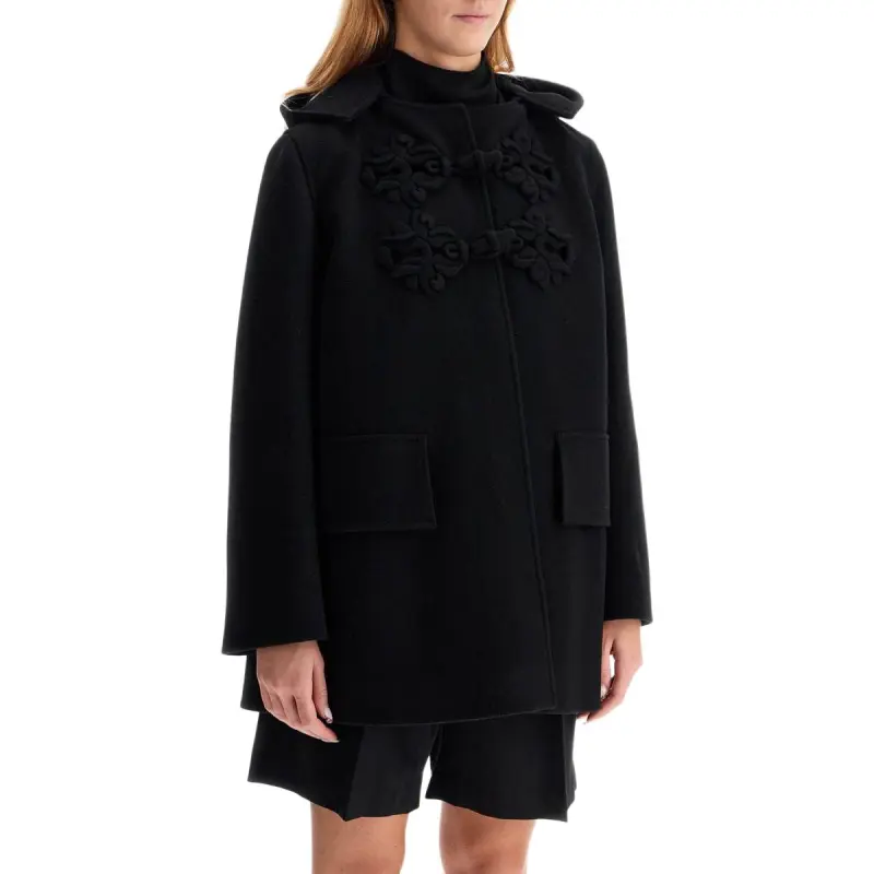 Valentino Embroidered Straight Hem Hooded Coat-3