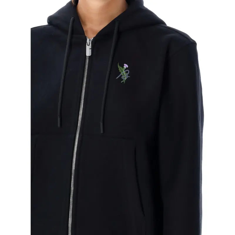 Burberry Logo Embroidered Zip Up Drawstring Hoodie-6