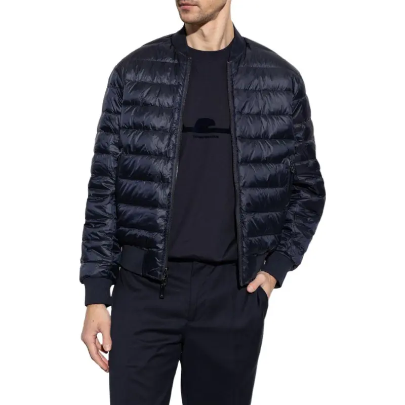 EMPORIO ARMANI Reversible Down Jacket With A Bomber Jacket Collar In Jacquard Nylon With All over Lettering-3
