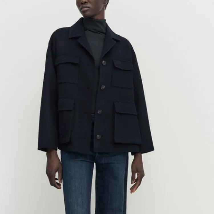 Massimo Dutti Coats Women's Navy Blue-3