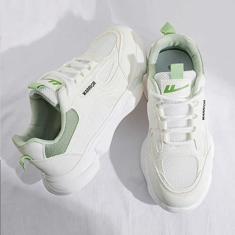 Warrior Anti Slip And Wear Resistant Breathable Low Top Chunky Sneakers Women's White Green-4