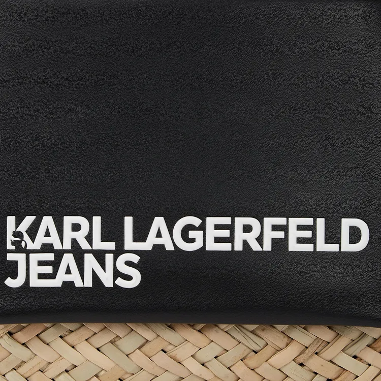 KARL LAGERFELD Straw Tote Bag, Shopping Bag, Shoulder Bag, Crossbody Bag, Handbag Mini Women's Natural & Black-3
