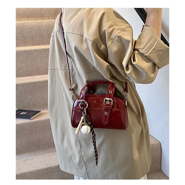 Morellybear PU Bowling Bag Handbag Crossbody Bag Regular Women's Black/Coffee/Brown/Red-7
