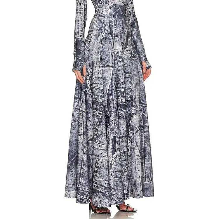 NORMA KAMALI Denim Long Skirts Women's Blue-2