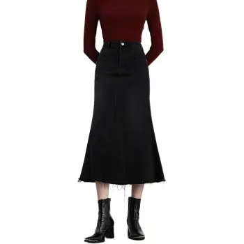 DPLAY Denim Long Skirt Women's Classic Black