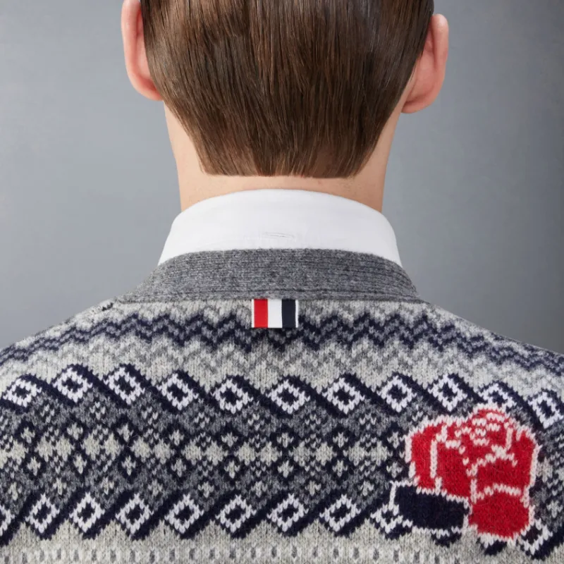 THOM BROWNE Rose And Raven Knitted Cardigan-3